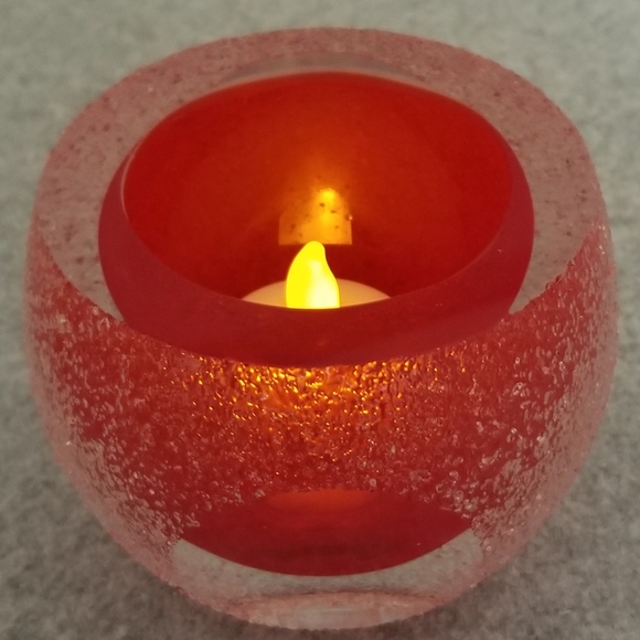 Fifth Avenue Crystal Geode Red 4" Votive Candle Holder Handmade Art Glass w/Box - Picture 4 of 13